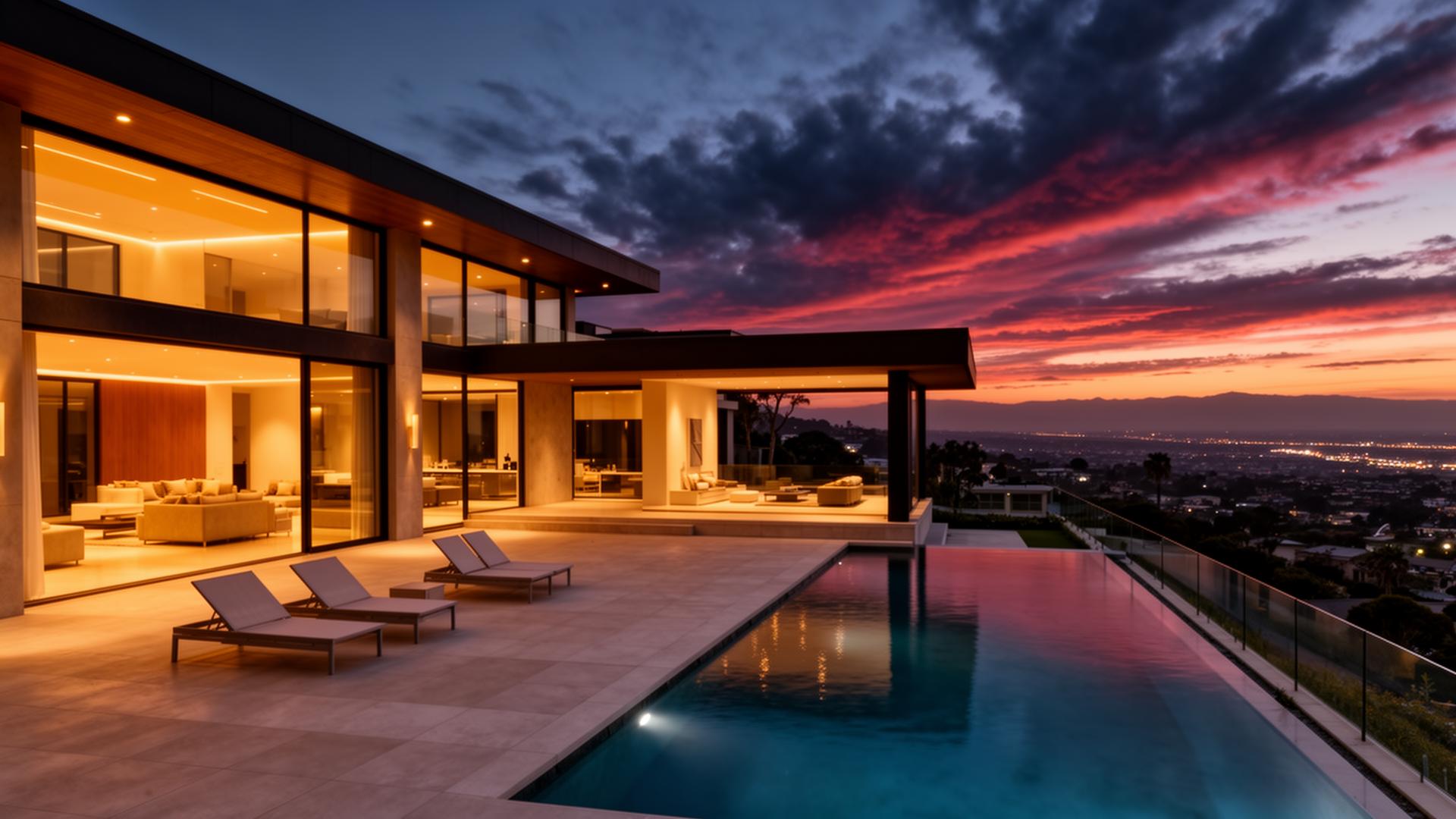 Casa moderna ao entardecer